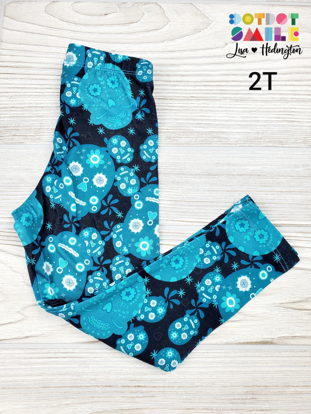 NWT DotDotSmile Kids Teal and Navy Skull Floral Leggings 2T